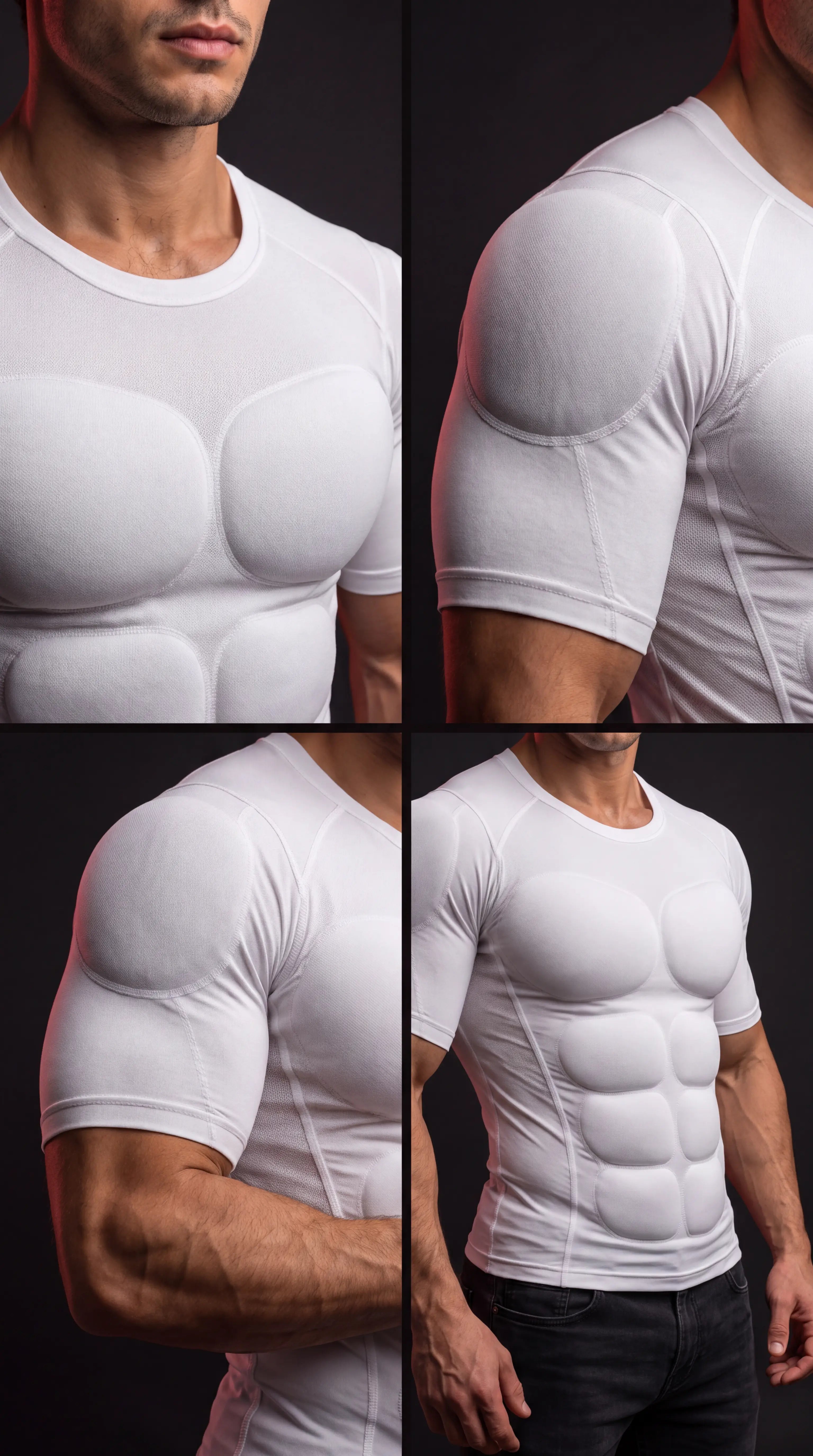 REVYVE Alpha Sculpt Tee shaping on the chest, shoulders, biceps and abs